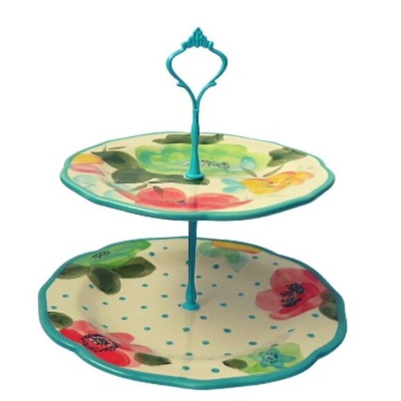 PIONEER WOMAN COLLECTION CUPCAKE DESSERT STAND 2-TIER Vintage Bloom - Picture 1 of 4